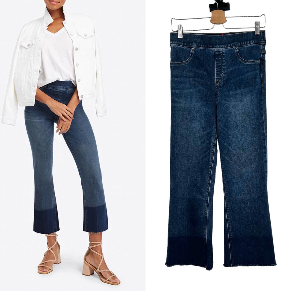 Spanx Cropped Flare Jeans Medium Wash Blue Denim Size Medium